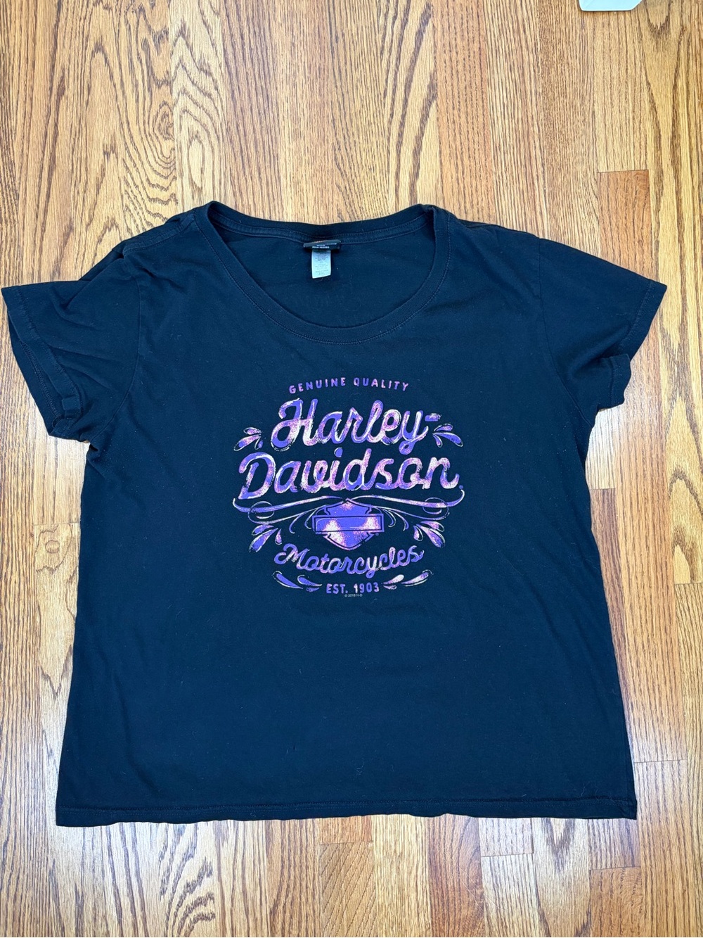 Harley-Davidson® Biker Chick Black Short Sleeve Tee Pink/Purple Graphic (XXL)